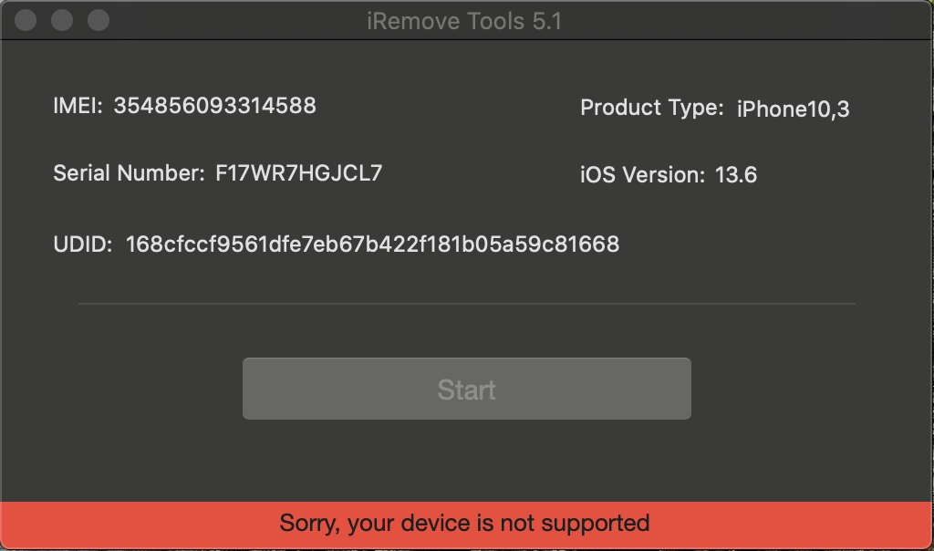 iRemove iCloud FMI OFF Software -  your device is not supported
