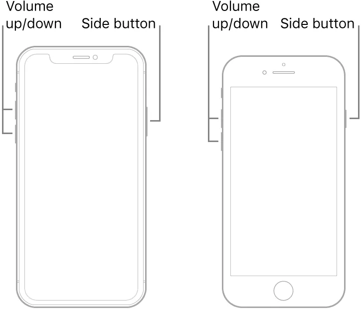 Force restart an iPhone with Face ID, iPhone SE (2nd generation), iPhone 8, or iPhone 8 Plus