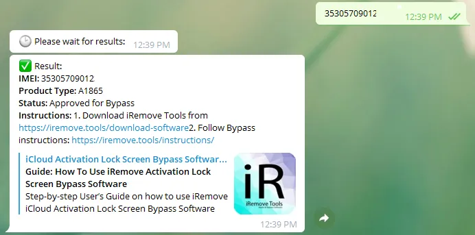 iRemove Telegram Bot order process