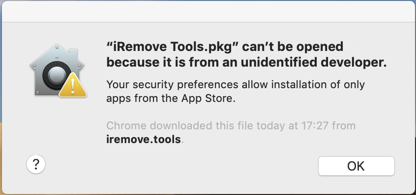 iRemove iCloud FMI OFF Software - can't be opened because it is from an unidentified developer step 1 